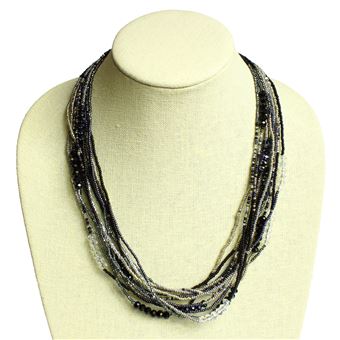 12 Strand Color Block Necklace - #102 Black and Crystal, Magnetic Clasp!