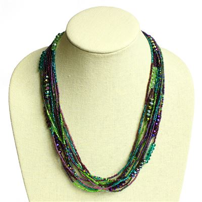 12 Strand Color Block Necklace - #105 Purple and Green, Magnetic Clasp!
