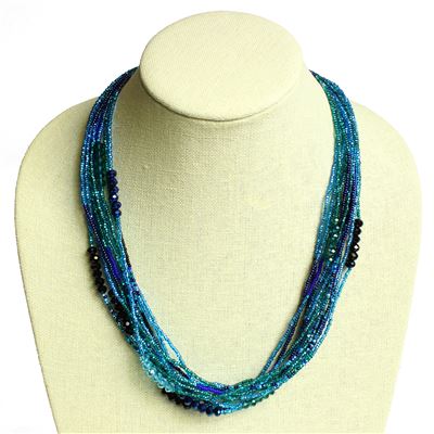 12 Strand Color Block Necklace - #108 Blue, Magnetic Clasp!