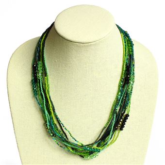 12 Strand Color Block Necklace - #109 Green, Magnetic Clasp!