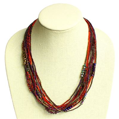 12 Strand Color Block Necklace - #111 Red Garnet, Magnetic Clasp!