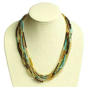 12 Strand Color Block Necklace - #132 Turquoise and Gold, Magnetic Clasp!