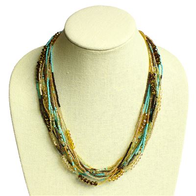 12 Strand Color Block Necklace - #132 Turquoise and Gold, Magnetic Clasp!