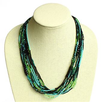 12 Strand Color Block Necklace - #133 Turquoise and Black, Magnetic Clasp!