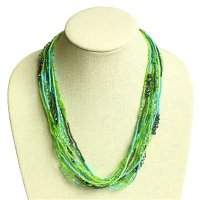 12 Strand Color Block Necklace - #134 Turquoise and Lime, Magnetic Clasp!