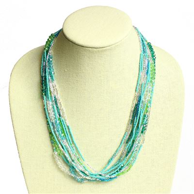 12 Strand Color Block Necklace - #135 Turquoise and Crystal, Magnetic Clasp!