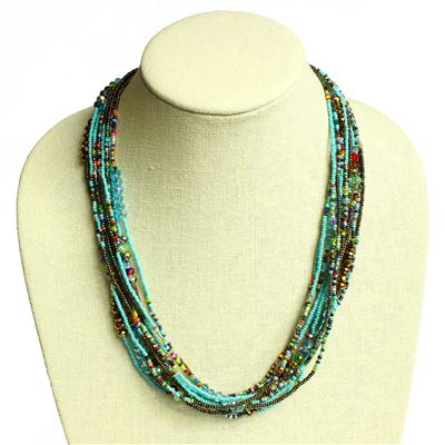 12 Strand Color Block Necklace - #153 Turquoise, Bronze, Multi, Magnetic Clasp!