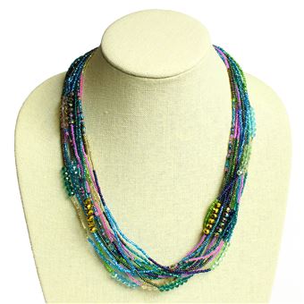 12 Strand Color Block Necklace - #176 Blue Multi, Magnetic Clasp!