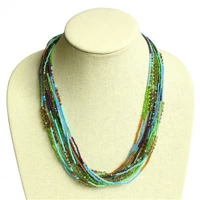 12 Strand Color Block Necklace - #246 Turquoise, Jasper, Purple, Magnetic Clasp!