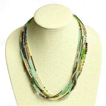 12 Strand Color Block Necklace - #325 Green, Cream, Bronze, Magnetic Clasp!