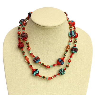Fiesta Necklace - #138 Turquoise and Red, Magnetic Clasp!