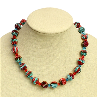 Small Fiesta Necklace - #138 Turquoise and Red, Magnetic Clasp!