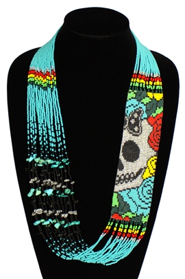 Dia de los Muertos Necklace #2 - Turquoise and Black