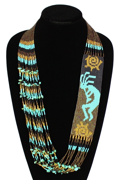 Kokopelli Story Necklace - #131 Turquoise and Bronze, Magnetic Clasp!