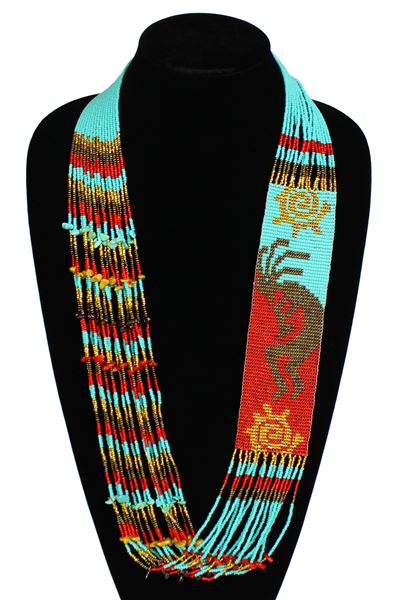 Kokopelli Story Necklace - #138 Turquoise and Red, Magnetic Clasp!