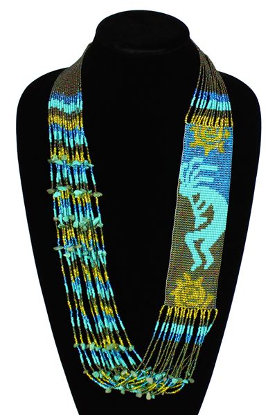 Kokopelli Story Necklace - #300 Green Iris, Turquoise, Light Blue, Magnetic Clasp!