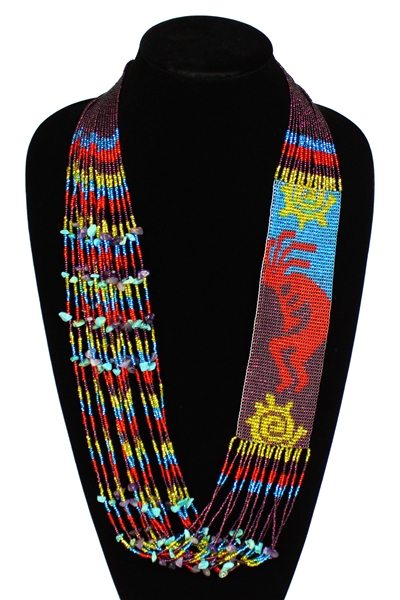 Kokopelli Story Necklace - #301 Red, Purple, Light Blue, Magnetic Clasp!