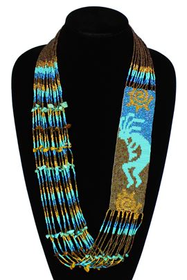 Kokopelli Story Necklace - #463 Turquoise, Bronze, Light Blue, Magnetic Clasp!