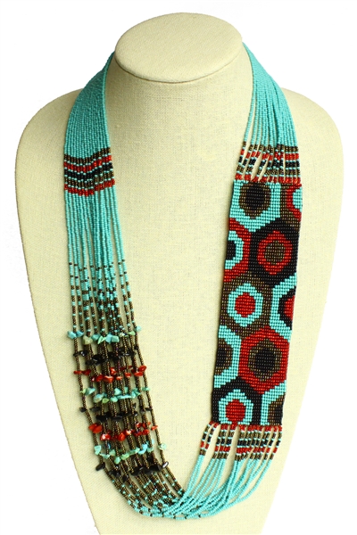 Dotty Story Necklace - #138 Turquoise and Red, Magnetic Clasp!