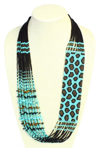 Leopard Story Necklace - #139 Turquoise and Bronze