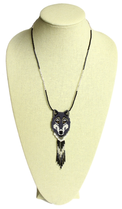 Wolf Necklace - #102 Black and Crystal