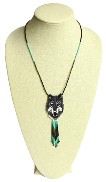 Wolf Necklace - #139 Turquoise, Black, Bronze