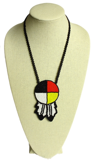 Medicine Wheel Feather Rosette Necklace