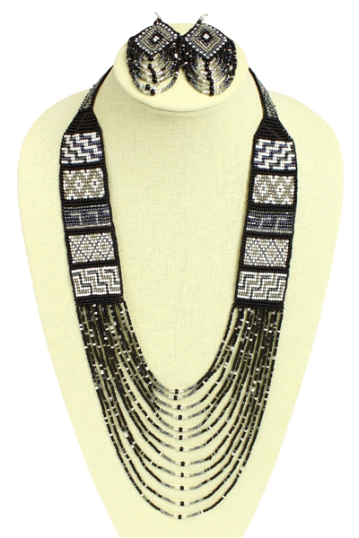 Mesa Necklace and Earring Set - #102 Black and Crystal, Magnetic Clasp!