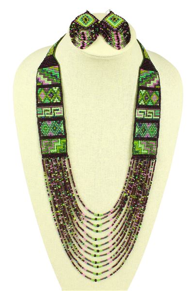 Mesa Necklace and Earring Set - #105 Purple and Green, Magnetic Clasp!