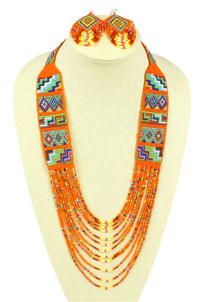 Mesa Necklace and Earring Set - #128 Orange, Magnetic Clasp!