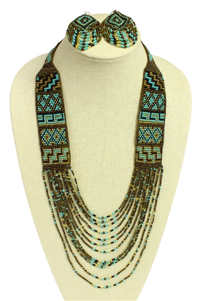 Mesa Necklace and Earring Set - #131 Turquoise and Bronze, Magnetic Clasp!