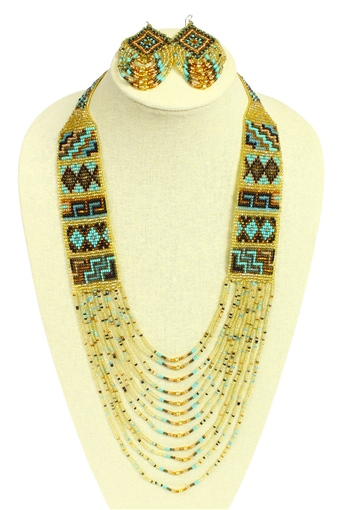 Mesa Necklace and Earring Set - #132 Turquoise and Gold, Magnetic Clasp!