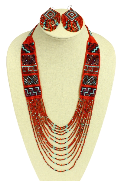 Mesa Necklace and Earring Set - #138 Turquoise and Red, Magnetic Clasp!