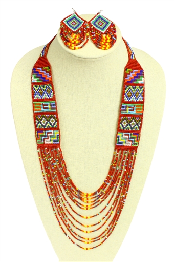 Mesa Necklace and Earring Set - #299 Red and Multi, Magnetic Clasp!