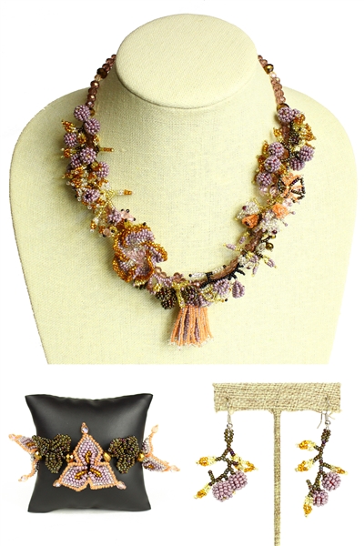 Tropicana Necklace, Bracelet, Earrings Set - #542 Lavender and Peach, Magnetic Clasp!