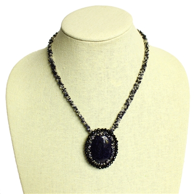 Cabochon Necklace with Crystals - #102 Black and Crystal, Magnetic Clasp!