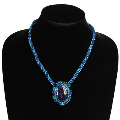 Cabochon Necklace with Crystals - #108 Blue, Magnetic Clasp!