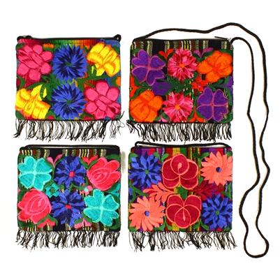 Floral Embroidery Bag with Fringe (5.75" x 7.25", 48" Strap)