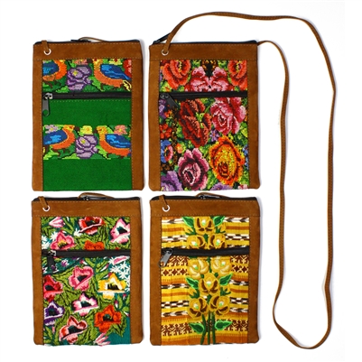 Leather Huipile Shoulder Bag (6.75" x 9") - Floral