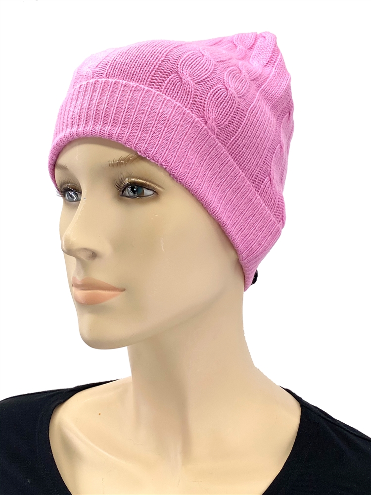 Pure Cashmere Cable Knit Hat Pink