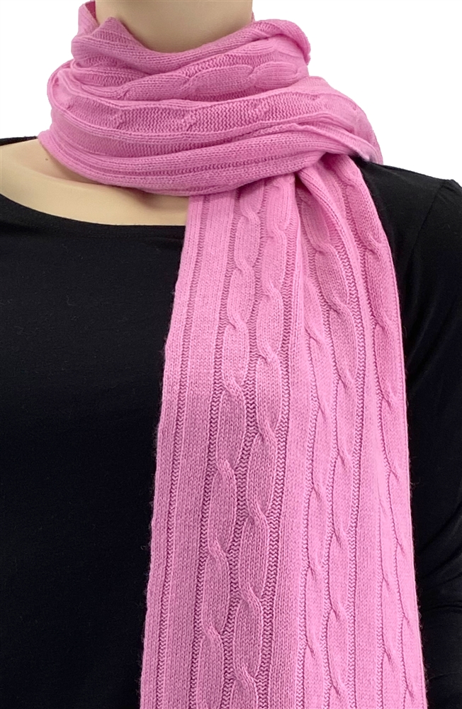 Pure Cashmere Cable Knit Scarf Pink