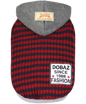 Striped Knit Hoodie Gray-Red