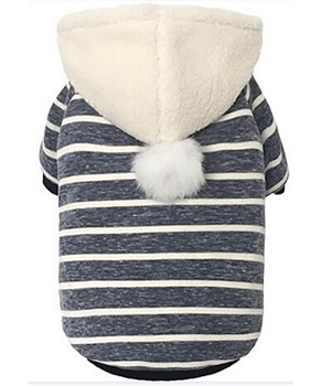 Striped Pom Pom Hoodie - Navy