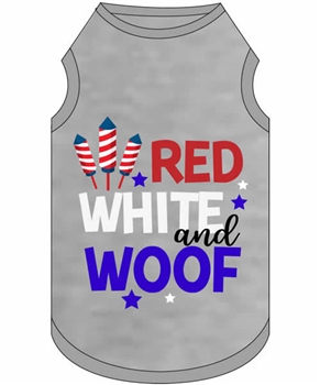 red white and woof dog shirt