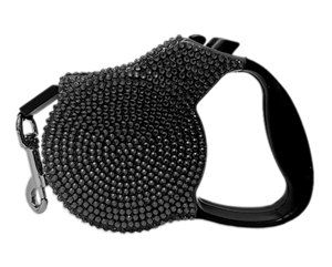 crystal rectractable black leash