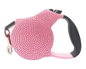 crystal rectractable pink leash