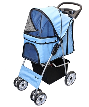 light blue pet stroller