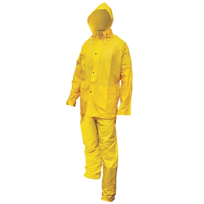 Heavy-Duty yellow PVC/Polyester Rain Suit size Medium is a great rain suit to have when working in the rain.