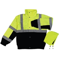 This bright and durable waterproof Class 3 Bomber Jacket with Hood - Medium is great for any kind of weather.