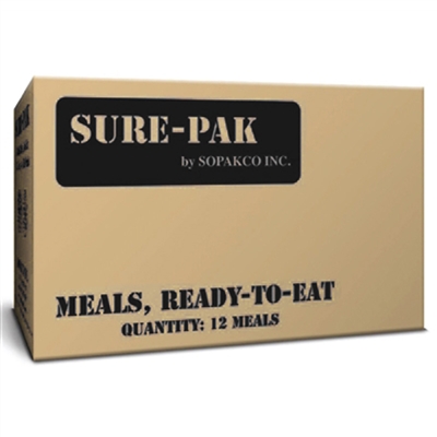 MRE Case of 12, last 5 years, MRE contents in a box. MRE meal ready to eat, perfect food for military or civilian survival use.